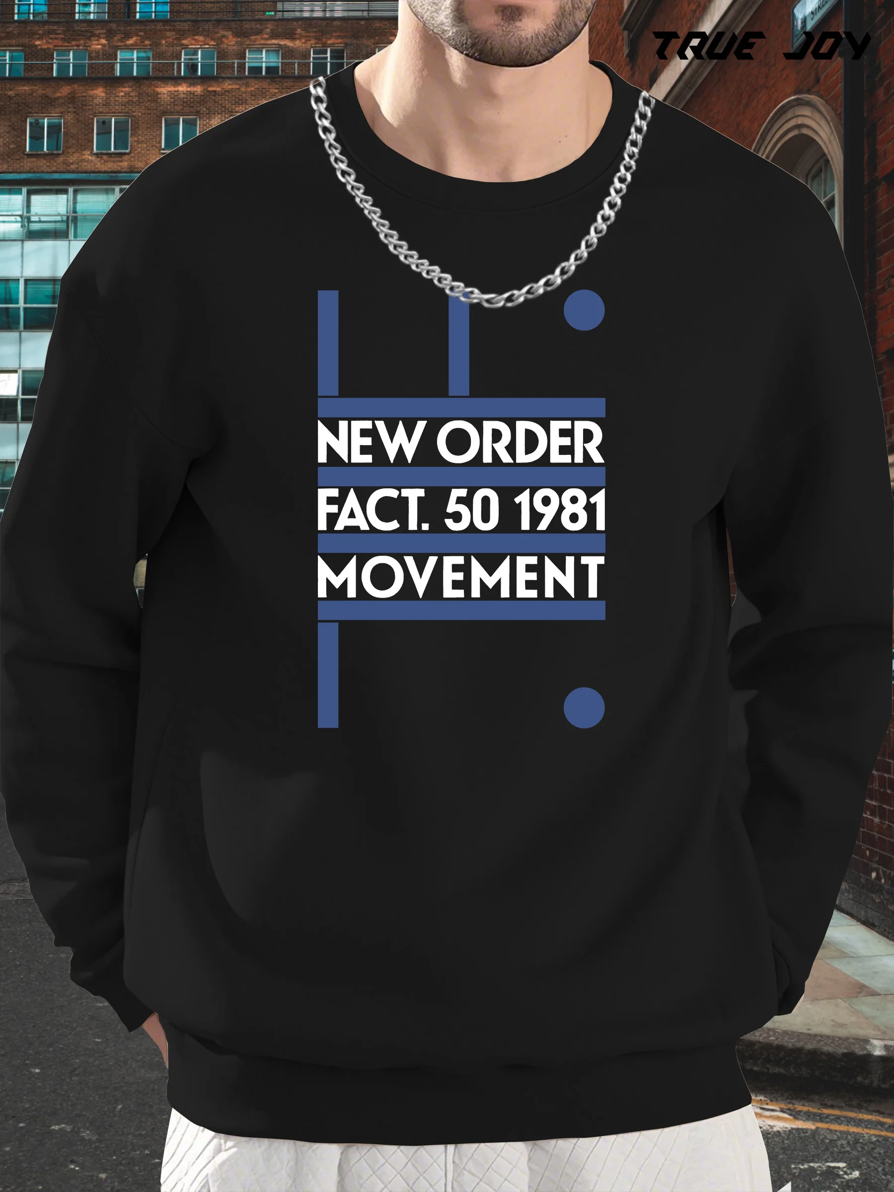 سويت شيرت رجالي بطبعة جرافيك من New Order Band - تصميم حركة عتيق 1981-1991، بلوفر كاجوال كبير الحجم