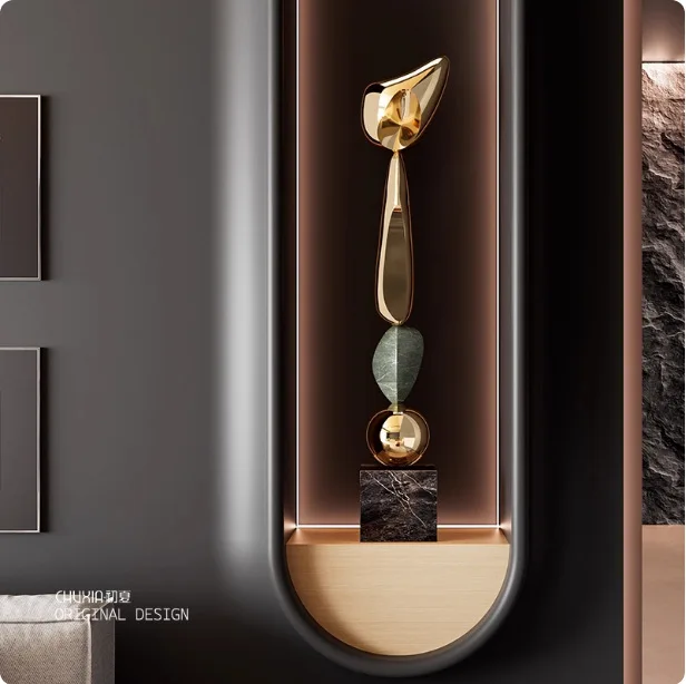 Light luxury entrance niche slender vertical height ornament under the hotel stairs sales office model room living room