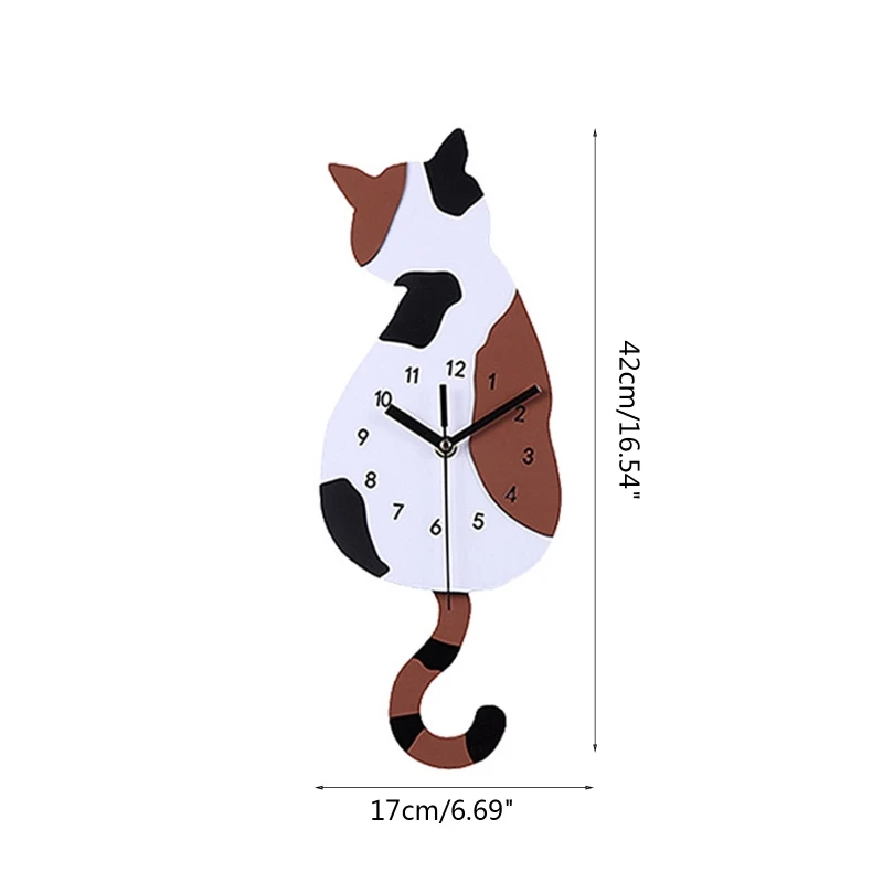 Silent for Cat Pendulum Wall Clock with Moving Tail Whimsical Funny Wall Clocks for Home Office Apartment Cafe Xmas Gift