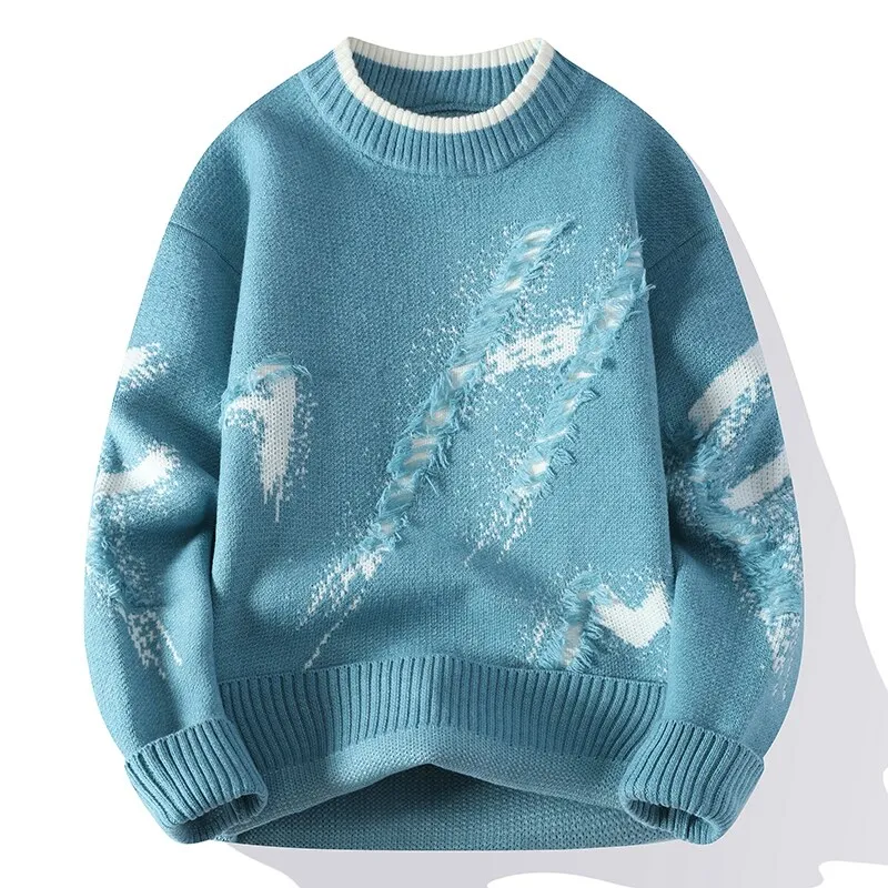 2025 Autumn Men Casual Sweater Tassels Patchwok Cute Couple Sweaters Round Neck Long Sleeve Male Knitted Harajuku Pullover