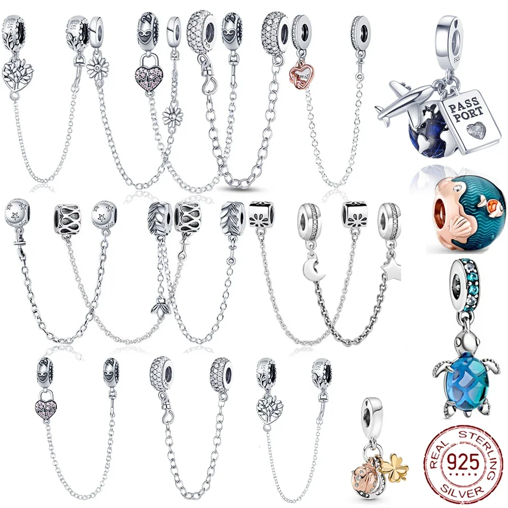 جديد 925 فضة سلسلة السلامة رومانسية الزهور بالون Charms Charms صالح الأصلي باندورا أساور Charm DIY بها بنفسك النساء مجوهرات