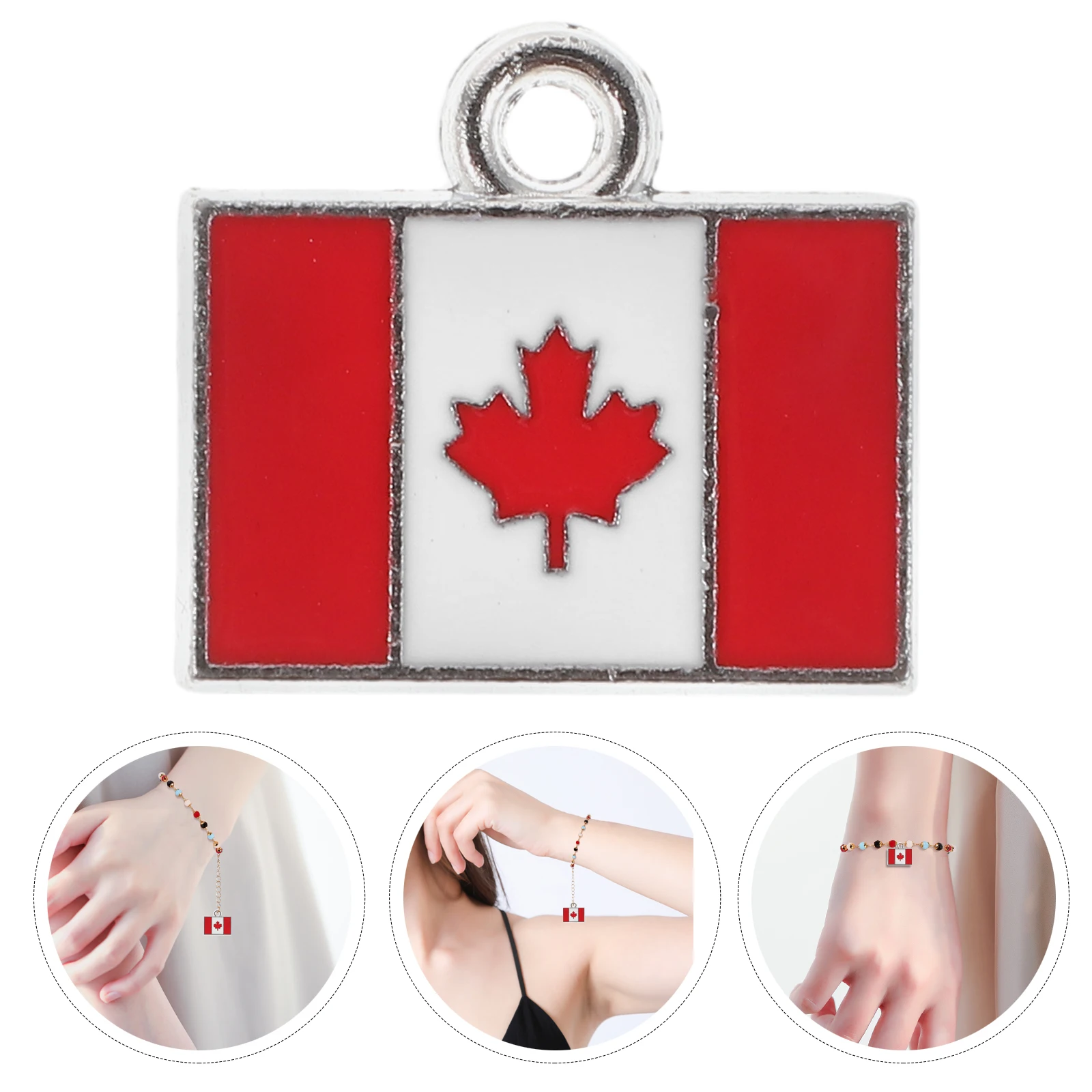 

25 Pcs Canadian Flag Pendant Canada Beads Day Purse Charm Key Rings Earrings Charms