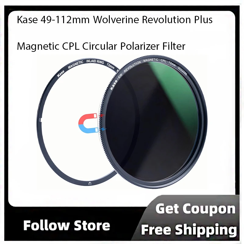 

Kase 49-112mm Wolverine Revolution Plus Magnetic CPL Circular Polarizer Filter with Inlaid Adapter Ring