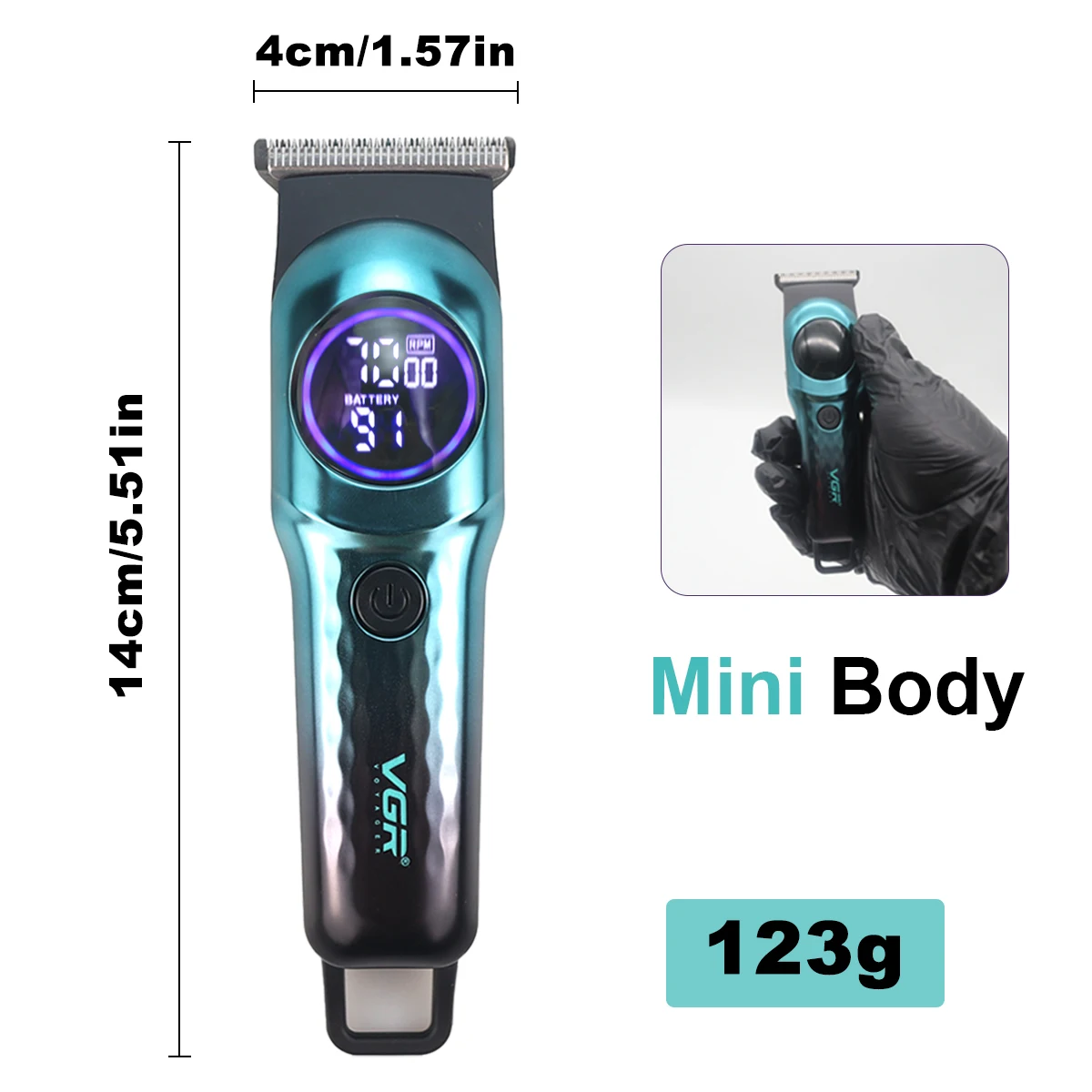 VGR V-966 Professional Hair Clipper for Men T-Blade 2 Gears 7000RPM LCD Mini Body Finishing Machine Hair Trimmer Haircut Machine