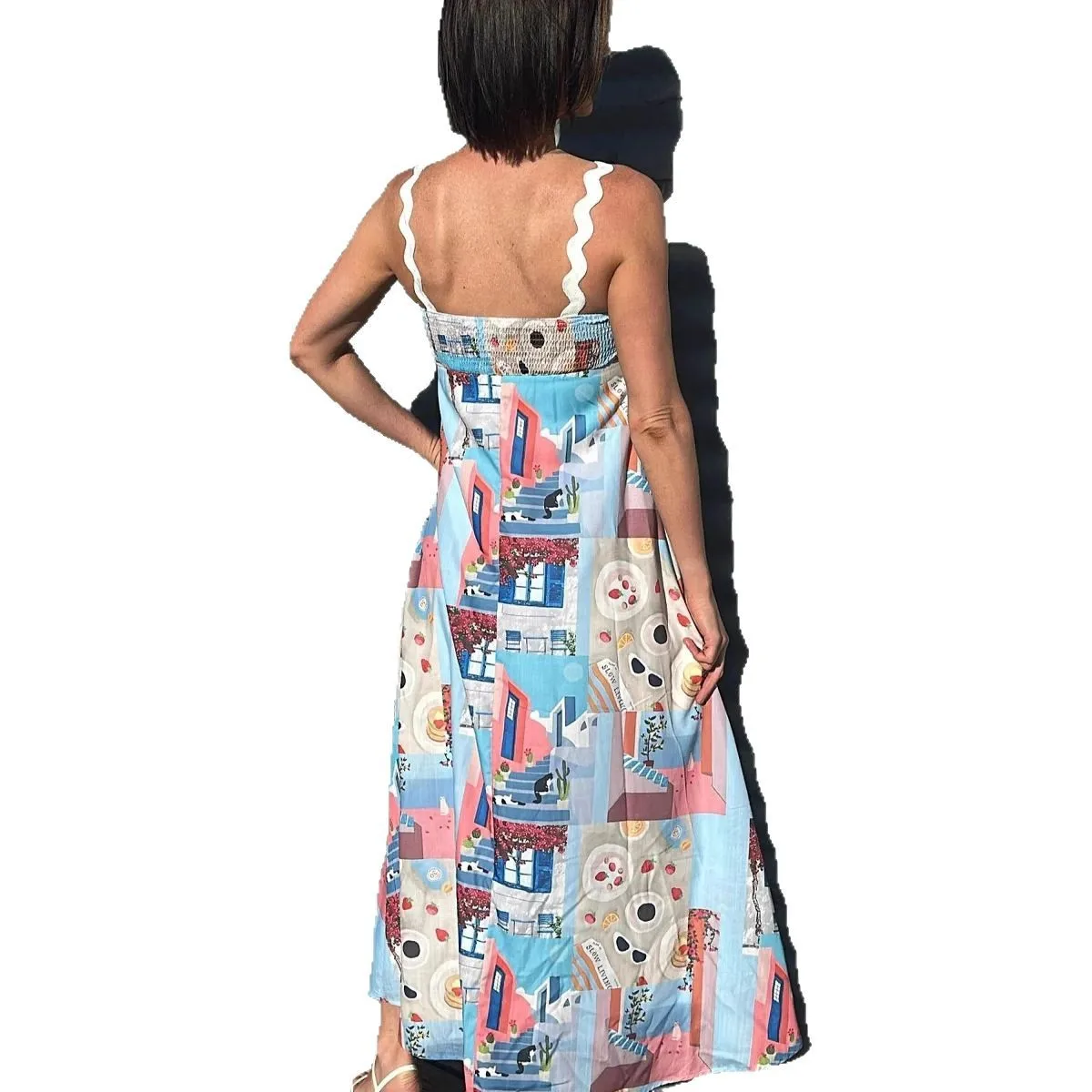 Dames Lente Zomer Jurk Rok Afdrukken Kleur Vierkante Kraag Mouwloos Casual Sexy Mode Comfortabele Regelmatige Standaard Jurk