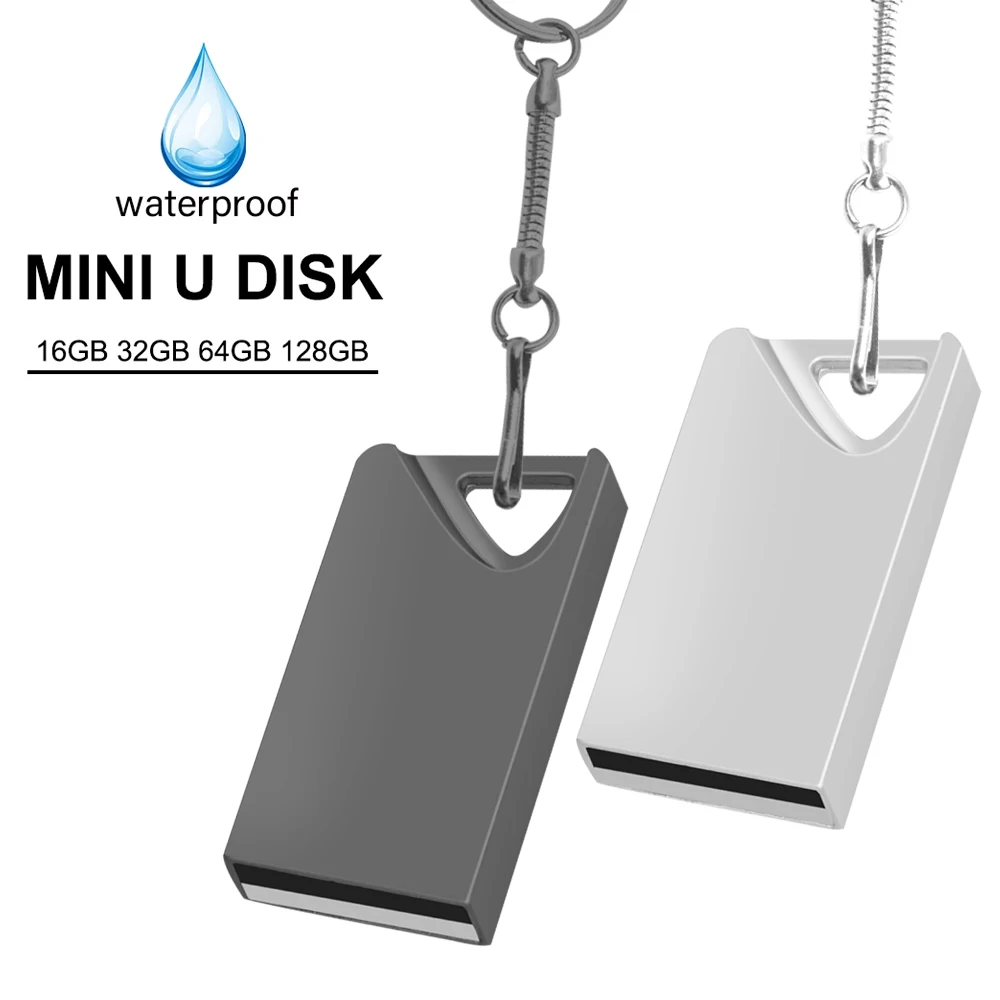 Unidad Flash Super Mini USB 2,0, pendrive de Metal plateado de 64GB, 32GB con llavero gratis, regalo creativo, 16GB