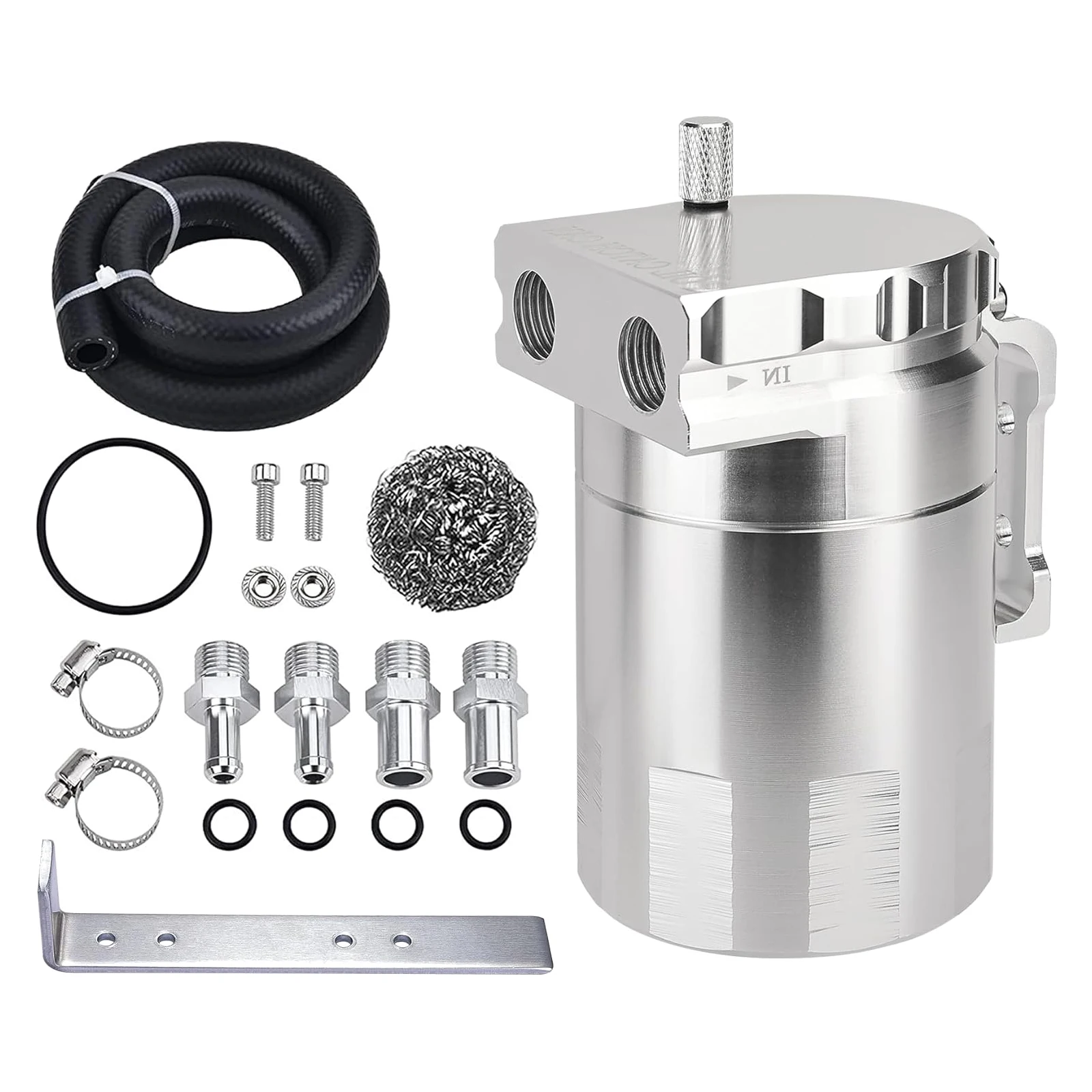 

Universal 300ml Oil Catch Can Kit Reservoir Fuel Tank Engine Polish Baffled Car Oil Catch Can Kit With adapter Aluminum Silver