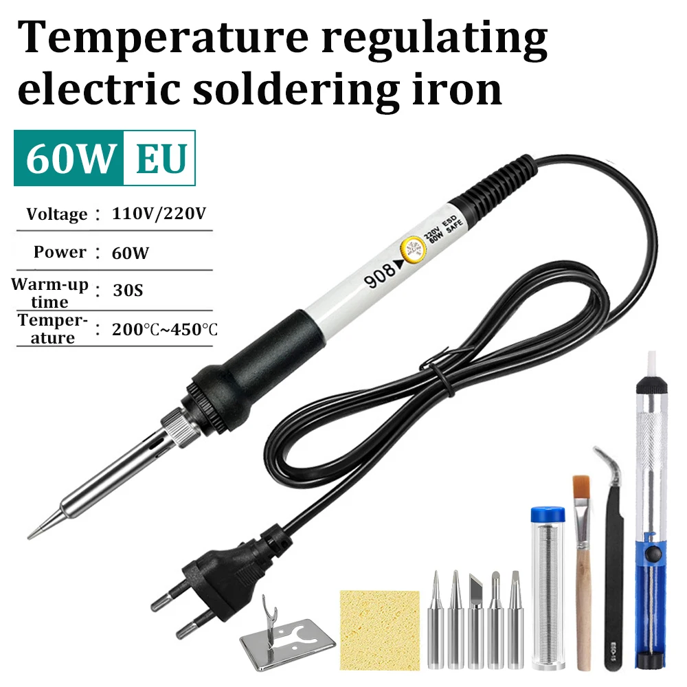 

60W 220V Electric Soldering Iron European Standard Thermostatic Small Thermostatic Soldering Iron Set Handheld Household