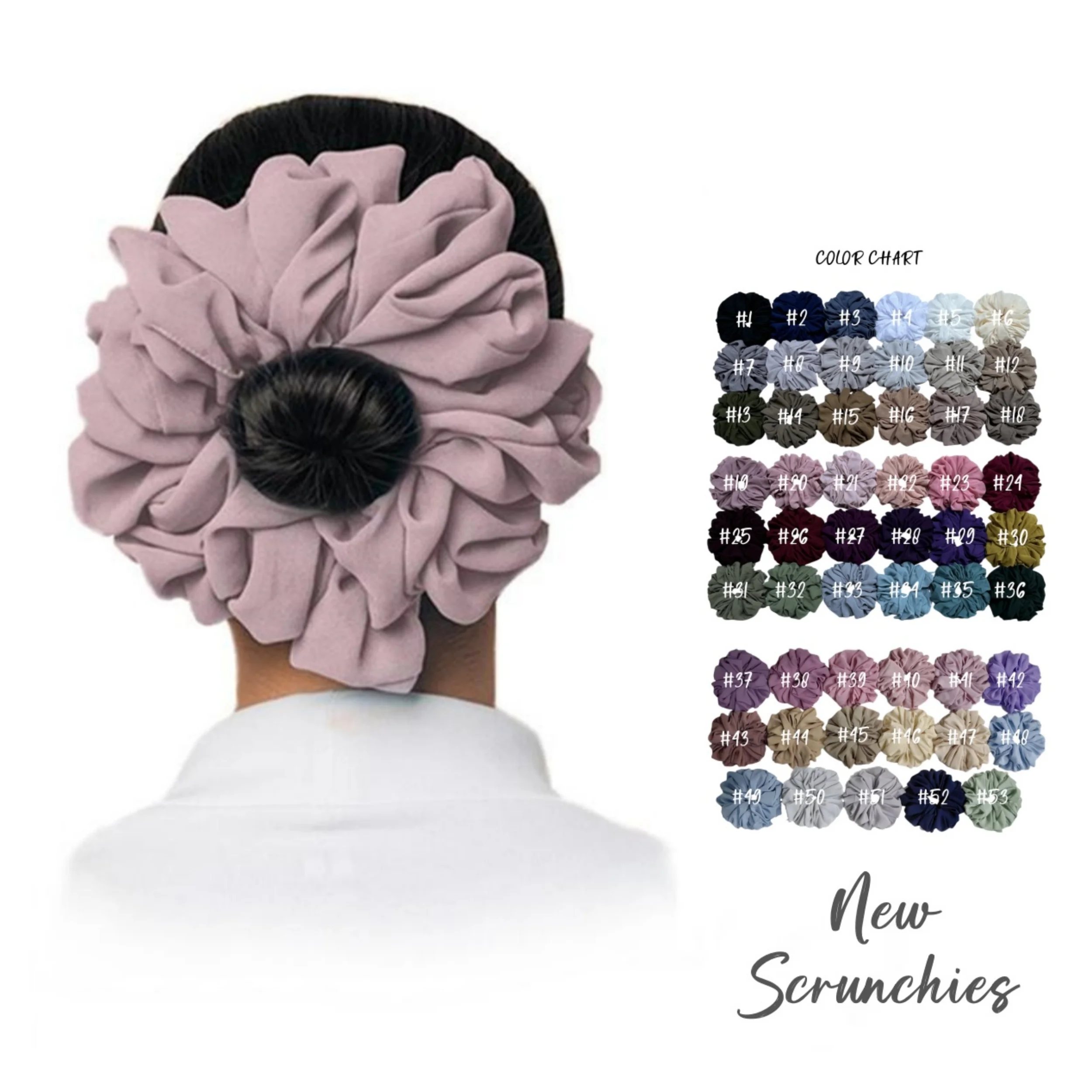 

53 Colors Big Size Chiffon Scrunchies Muslim Women Custom Elastic Volumizing Oversized Neat stitching Malaysian Bunch Hair Tie