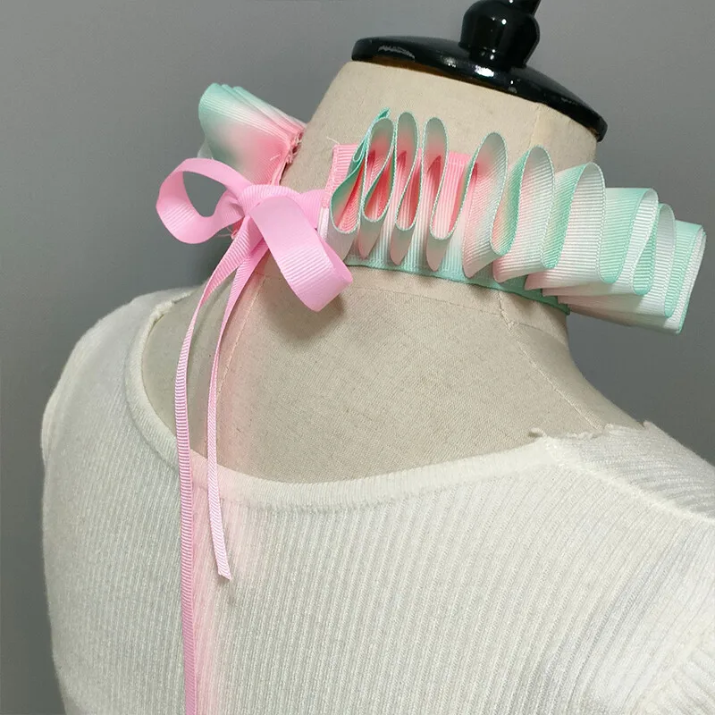 1pc 女性女の子ビクトリア朝エリザベス朝フリルネックカラーサテンピエロコスプレラフチョーカーハロウィンパーティーステージ衣装