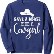 Polarshe Save a Horse Ride a Cowgirl, divertido regalo de caballo, Sudadera de cuello redondo Unisex