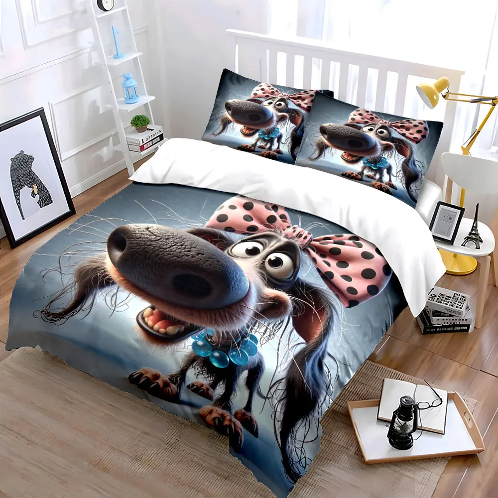 Cute dog with pink bow Printed Duvet Cover Set1 Duvet Cover+2 PillowcaseMulti Size Bedroom Bedding Decor Luxury gifts