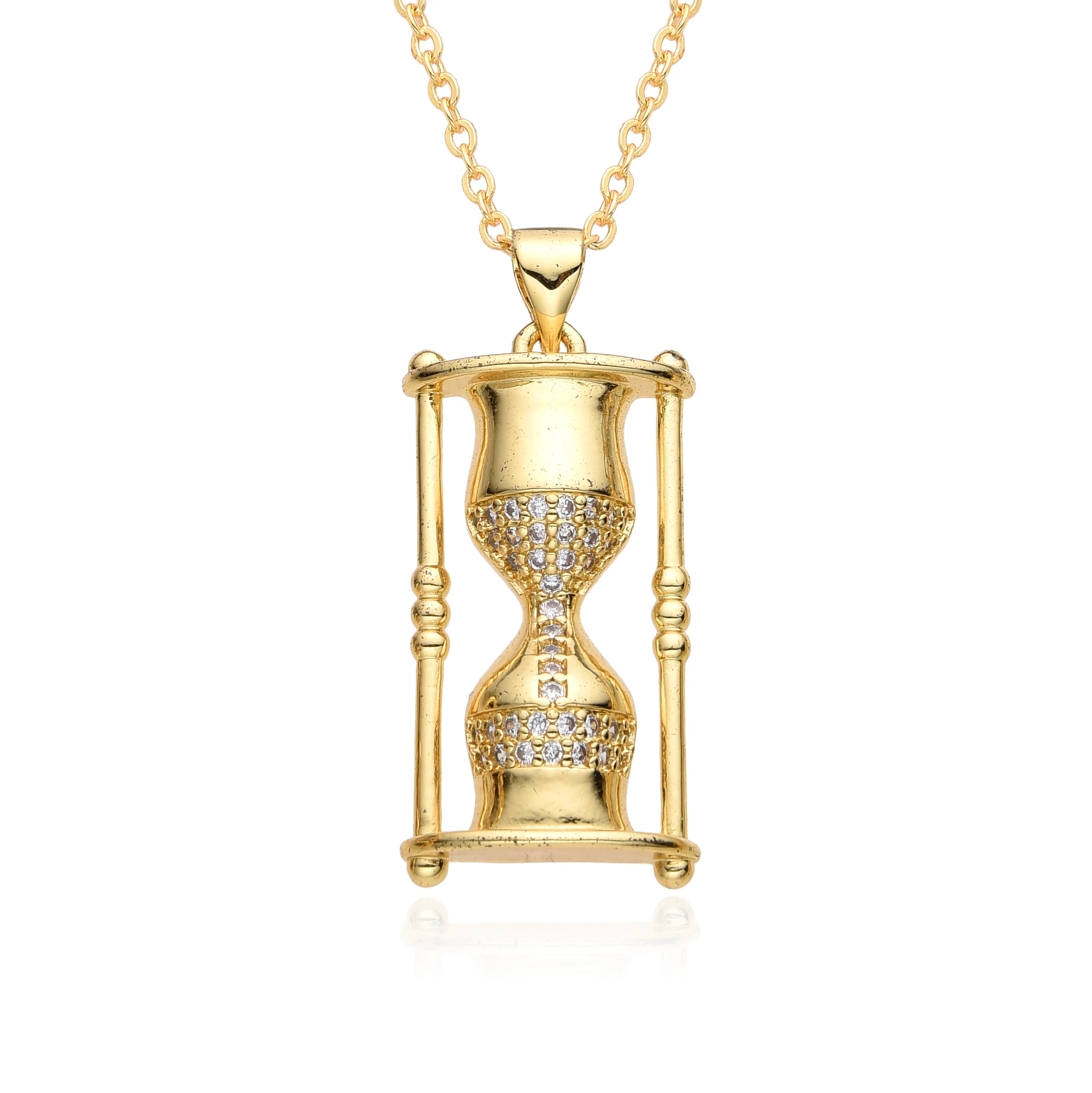 KPOP Gold Color Rectangle Life Tree Charms Inlaid CZ Hourglass Urn Necklace for Women Y2k Choker Chain Pendant Jewelry Wholesale