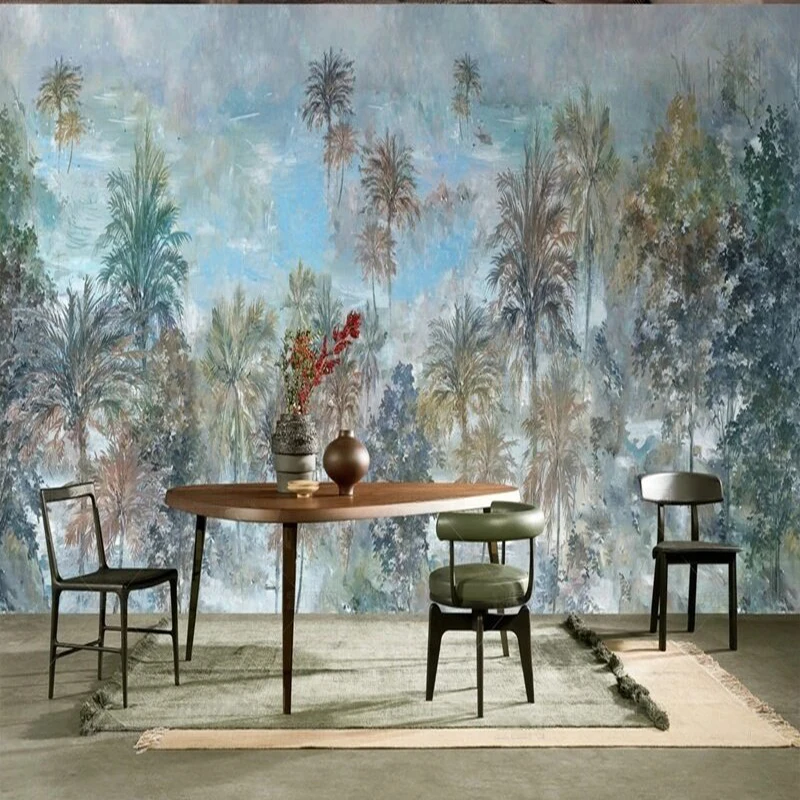 High-end light luxury blue and gray ink-wash landscape artistic conception picture TV luxury home decoration background wall