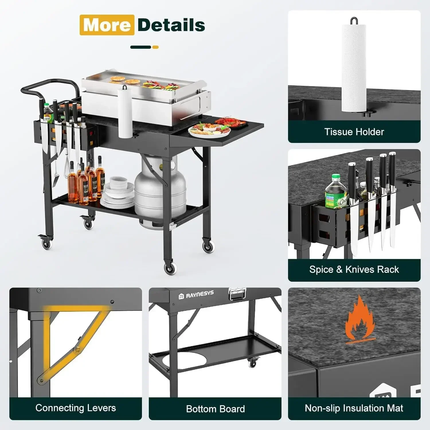 

[New Arrival!]Outdoor Grill Table, Blackstone Griddle Stand, 440lbs Folding Grill Cart, Wheels for Outdoor BBQ Camp Ninja Woodfi