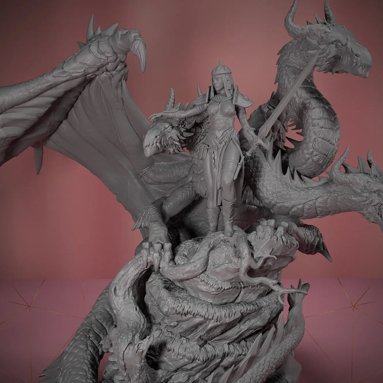 The Three-headed Dragon Queen King 3D Printed Figurine Ornament Painting Model 90mm DIY Self-assembl Figurines Miniatures