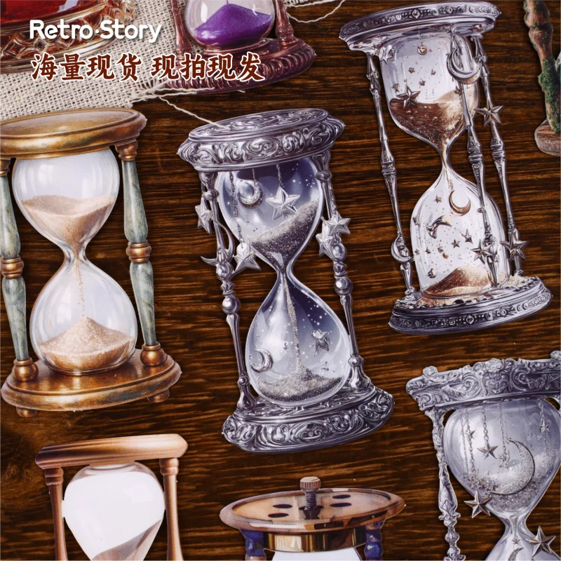 8 Sheets Vintage Hourglass Time Journal Sticker Kit, Stationery Supplies for DIY Memory Album Decoration