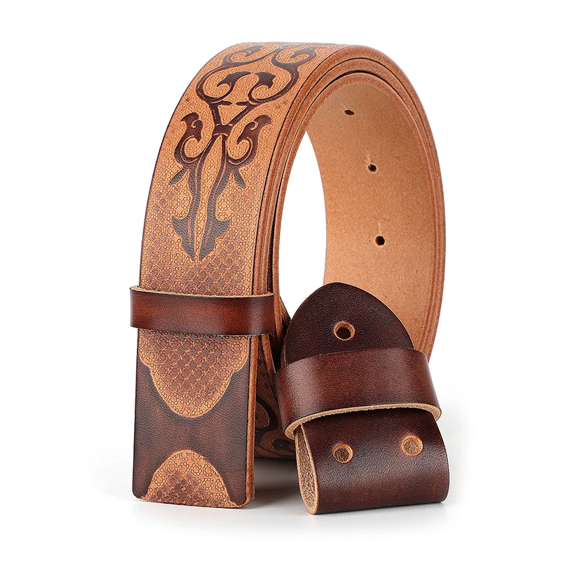 Beltsleather Zonder Glad Gesp Voor Heren Riemen Luxe Cowboys Koffie Bruin Wedstrijd Beroemde Merk Gesp 38Mm Hoge Kwaliteit