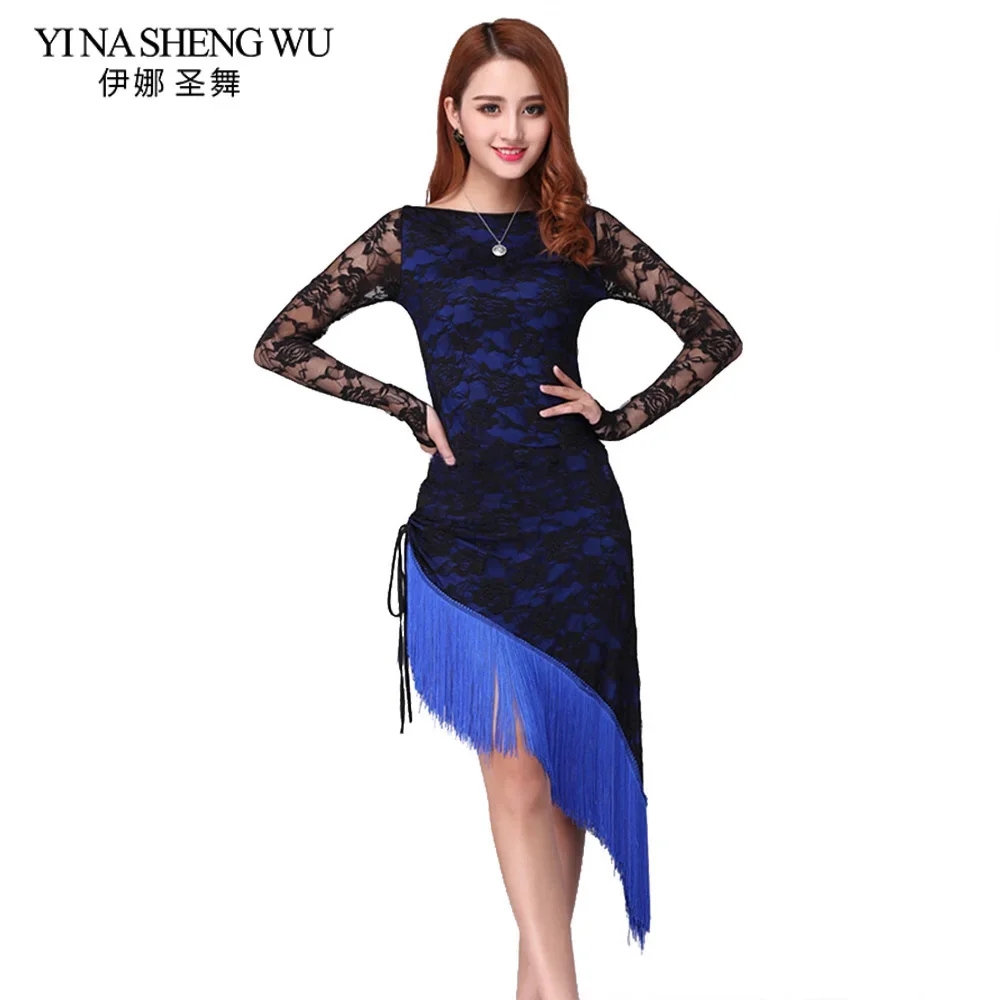 2 قطعة مجموعات فستان رقص اللاتينية شرابة أنيقة مثير المرأة التانغو السالسا اللاتينية أزياء رقص الدانتيل شرابة المرقعة Dancewear أعلى + تنورة