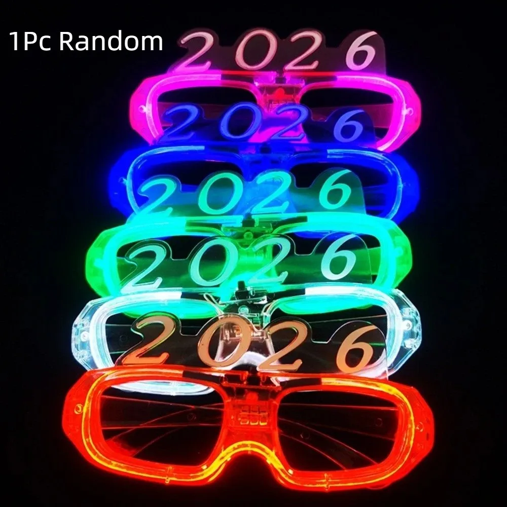 

LED Glow 2026New Year Glow Glasses Number Letter Square/Love Heart Shape 2026 LED Glow Glasses Photographic Ornaments Plastic