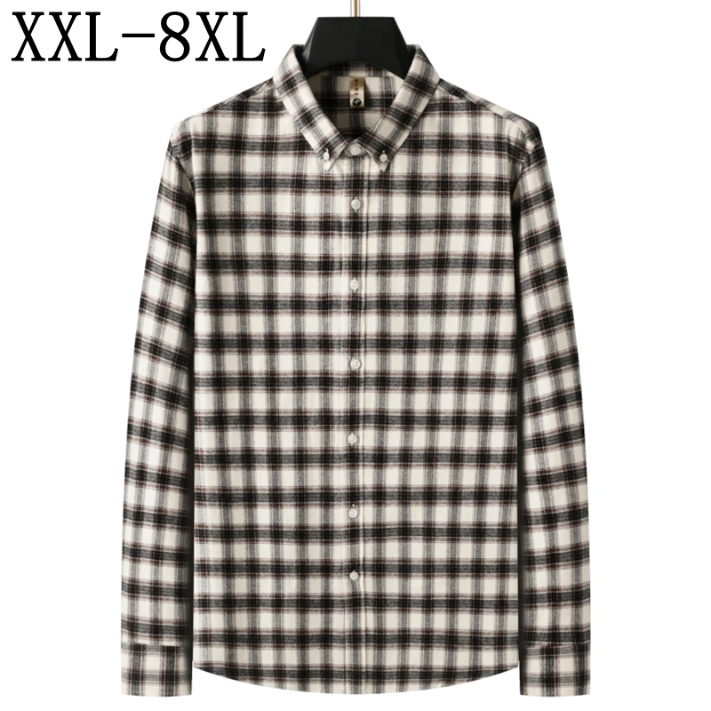 

8XL 7XL 6XL 2025 New Autumn Top Quality England Style Plaid Shirt Man Luxury 100% Cotton Mens Shirts Loose Lapel chemises hommes