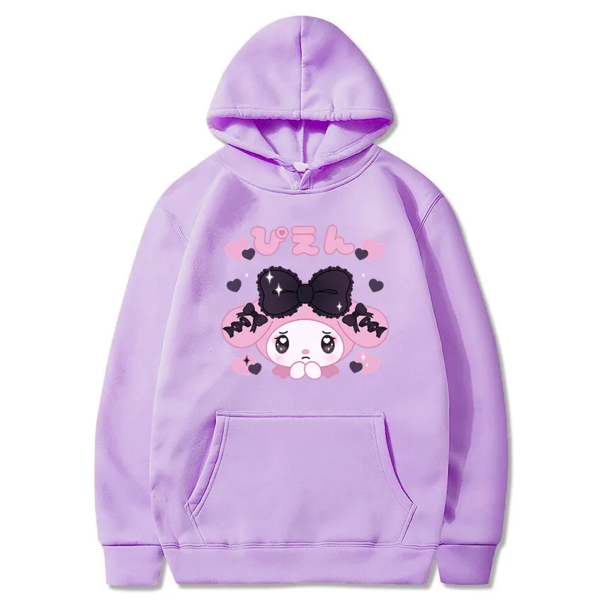 Funny My melody Pink Hoodie Women's Fashion Y2k Casual Long sleeved Harajuku Pullover Street Trend Sweatshirt Sportwear