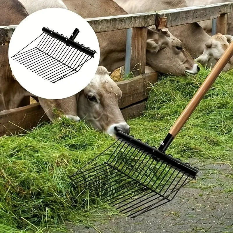 馬小屋清掃用厩肥フォーク-–-農場、家畜、牛、羊、庭用の頑丈な金属製干し草フォーク、ガーデンレーキツール
