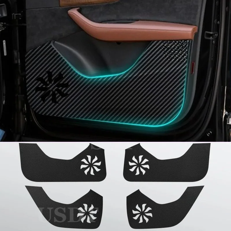 

Fit for Audi Q7 2016-2022 2023 2024 2025 Leather Carbon Fiber Sticker Door Anti Kick Cover Door Sill Protection Mat
