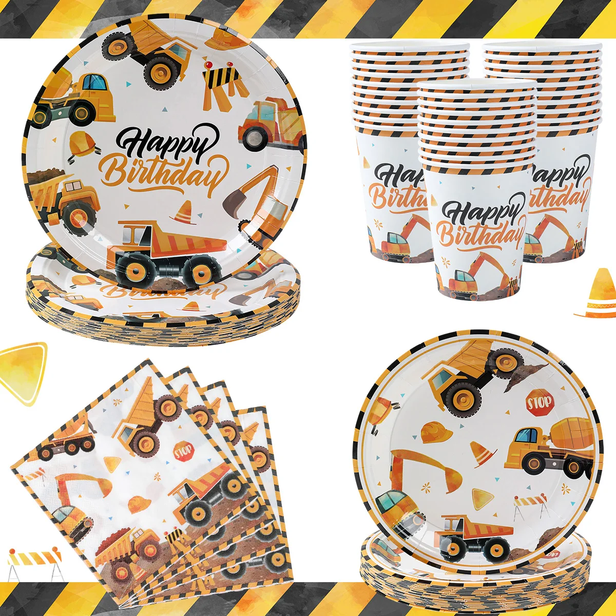 

Construction Birthday Party Supplies Transportation Party Tablewar Paper Plates Cups Napkins for Truck Theme Party Decorations