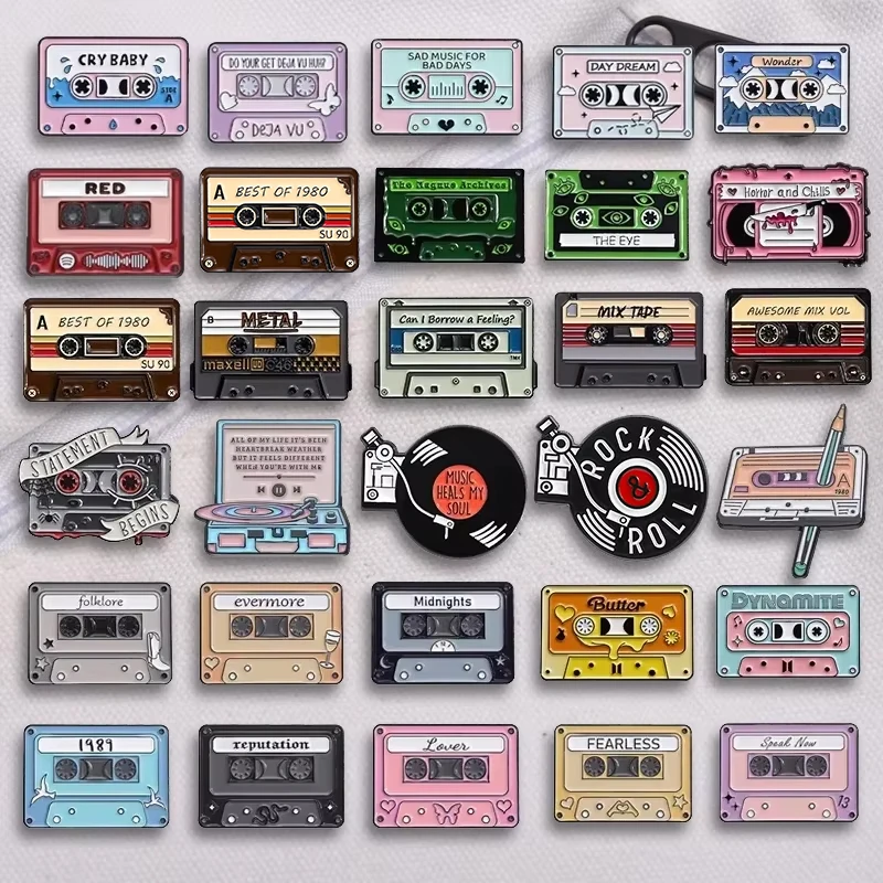 80er 90er Jahre Musik Kassette Emaille Pins Custom Retro Nostalgische Radio CD Karte Brosche Revers Abzeichen Klassischer Schmuck Geschenk für Freunde – Detail 6