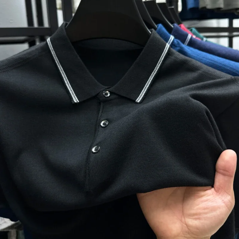 Polo respirant à manches courtes pour hommes, T-shirt décontracté, documents solides, mode estivale, nouveau