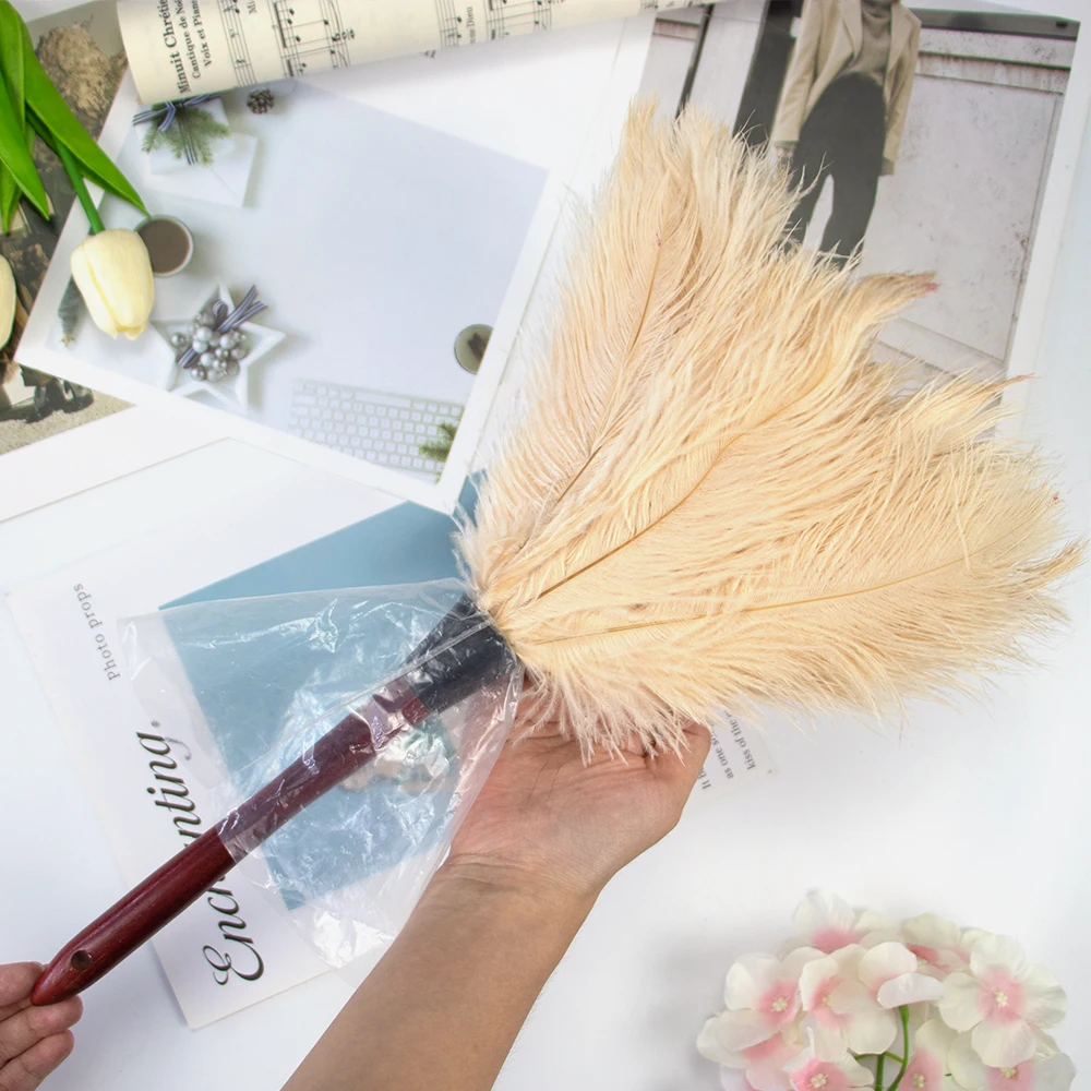 1pcs 16inch Ostrich Feather Duster with Wooden Handle Household Dust Removal Brush Car Interior Cleaning Tool Home Cleaning