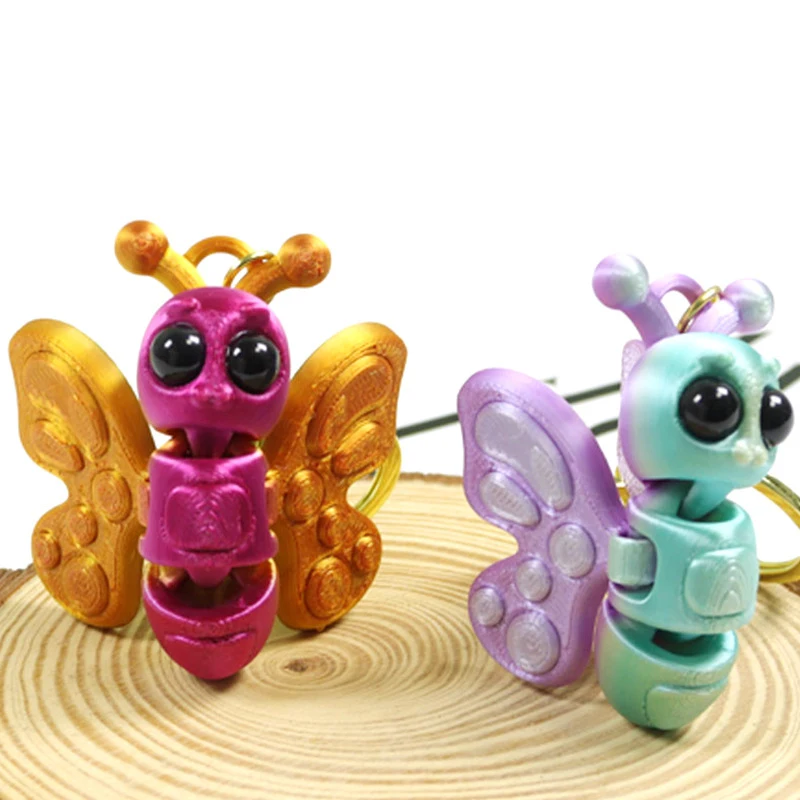 Cute 3D Three-dimensional Butterfly Toy Keychain Pendant 3D Printing Toy Simulation Insect Butterfly Joint Movable Bag Decor