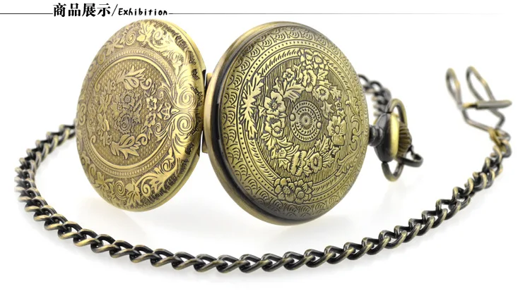 Jam tangan saku Quartz ukiran bunga mewah, jam tangan kalung liontin rantai Steampunk Retro Vintage