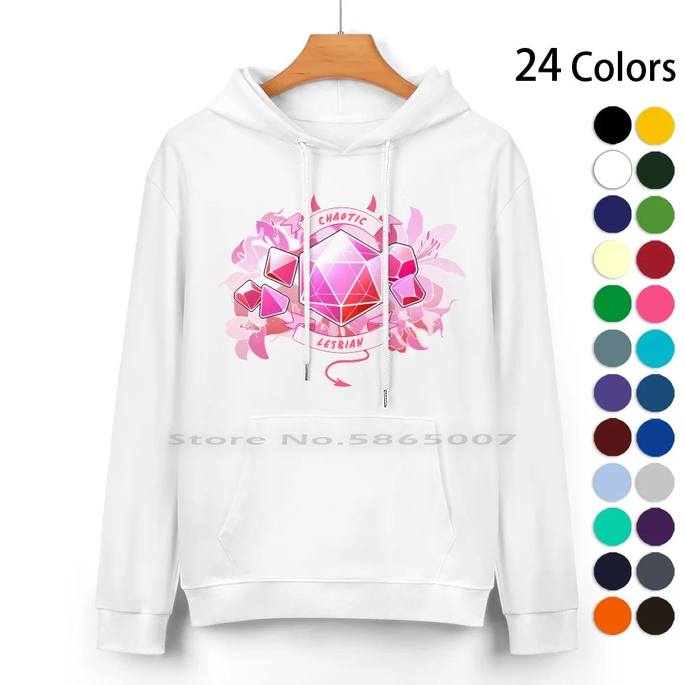 Lgbt Rpg-Chaotic Lesbian Pure Cotton Hoodie Sweater 24 Colors Lgbt Rpg And Pride Dice Flag Dnd 100% Cotton Hooded Sweatshirt