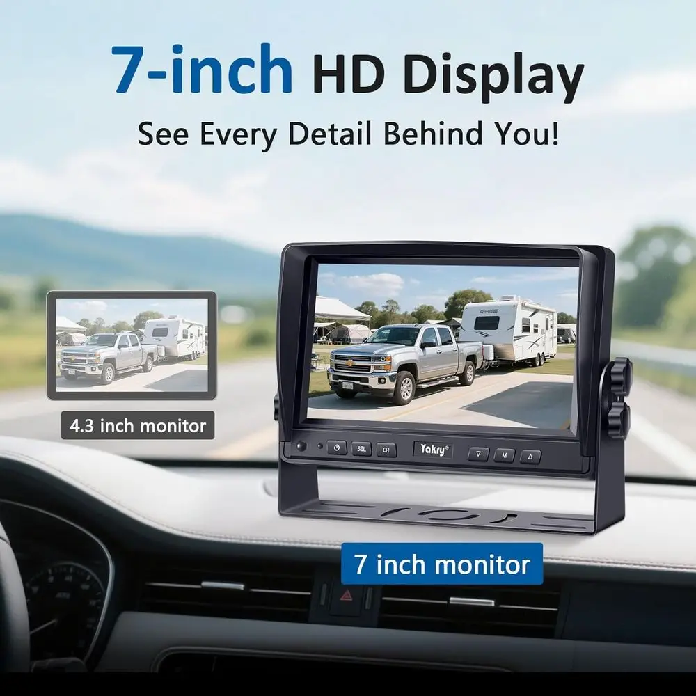 Câmera dupla de backup RV para caminhão - Câmera reversa de tela dividida HD de 7 polegadas para caminhões, fácil instalação, visão noturna IR, IP69 Waterpro