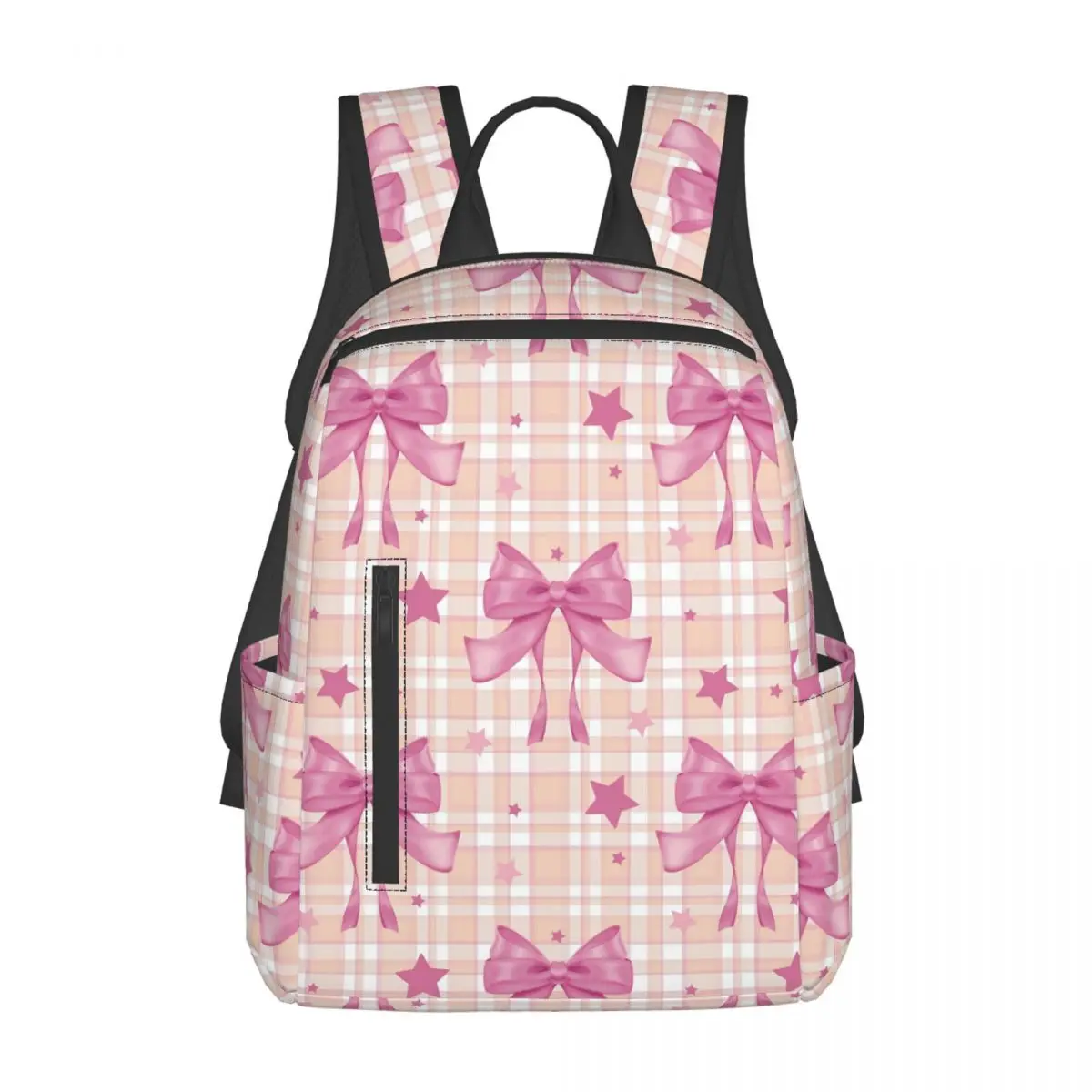 

Pink Plaid, Bows And Stars Backpack Daypack Large Capacity Kids BookBag School Bag Shoulder Bags for Men Women