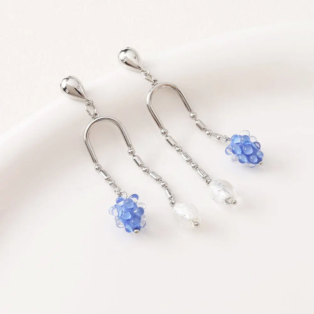 2PCS Superior Quality Glass Blue Grape Drop Earrings Charms for Jewelry Making  DIY Hand Made Glass Beads Accessories 10*11mm