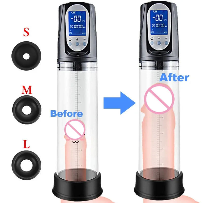 LED Penis Enlarger Pump Powerful USB Automatic Rechargeable Penis Pump Device Pro Extender Enhancer Enlargement Sex Toys For Men