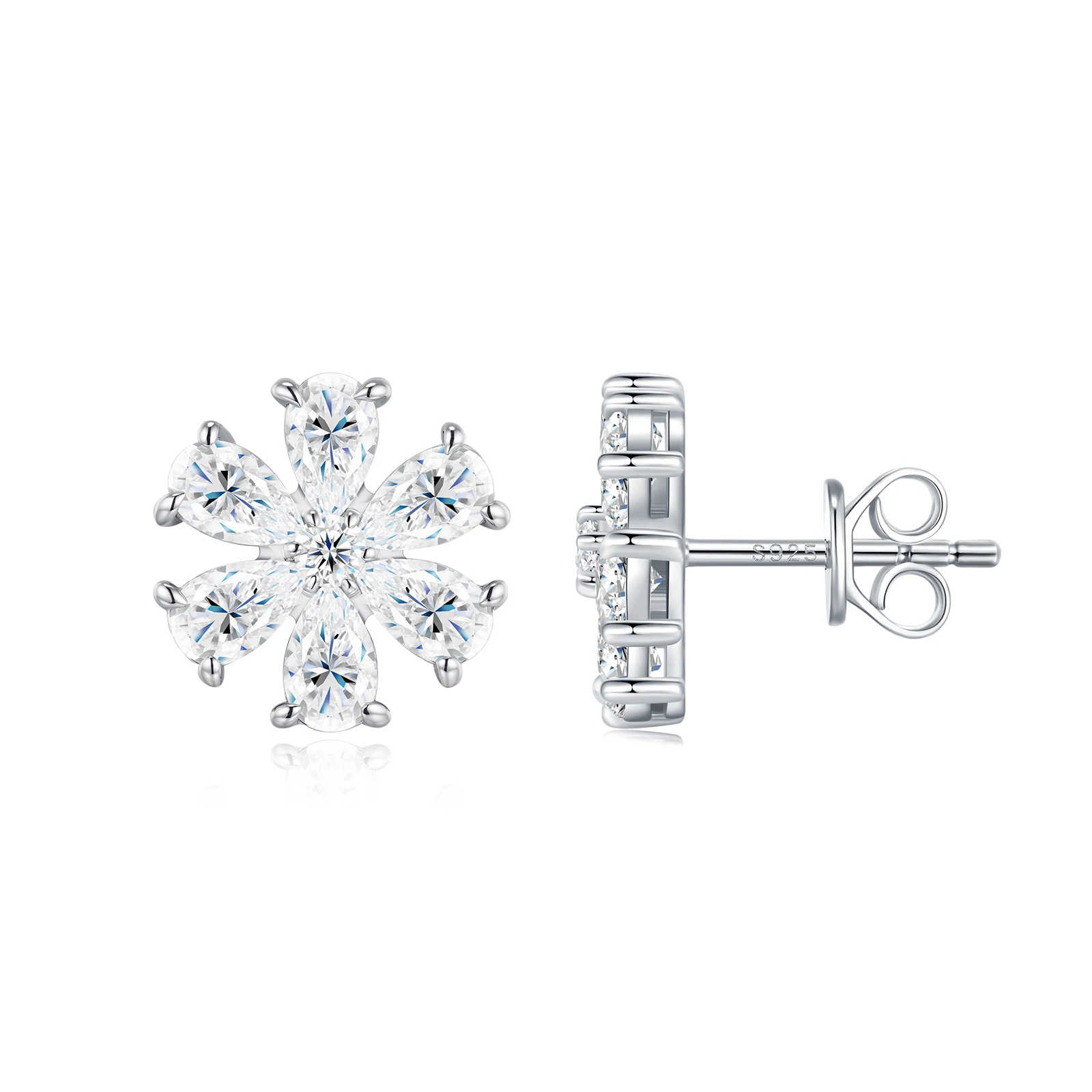 

2pcs Pear Cut 3x5mm Cluster Moissanite Stud Earrings S925 Silver 18K Gold Plated Flower Shape Elegant Stud Earrings