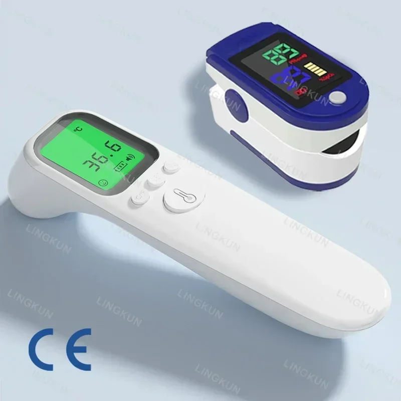 Digital Non-Contact IR Thermometer Fast Measure Light Portable Fingertip Medical Equipment SpO2 PR Monitoring Oximeter