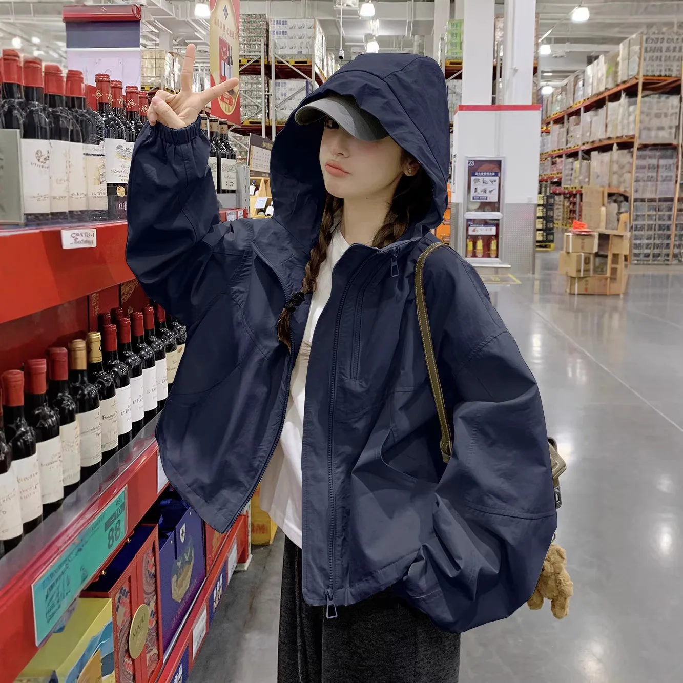 Women Hoodies Jacket Solid Loose Long Sleeve Zipper Cargo Coats Casual Spliced Jacket Hooded Pocket Sporty Lady Coat Autumn 2026