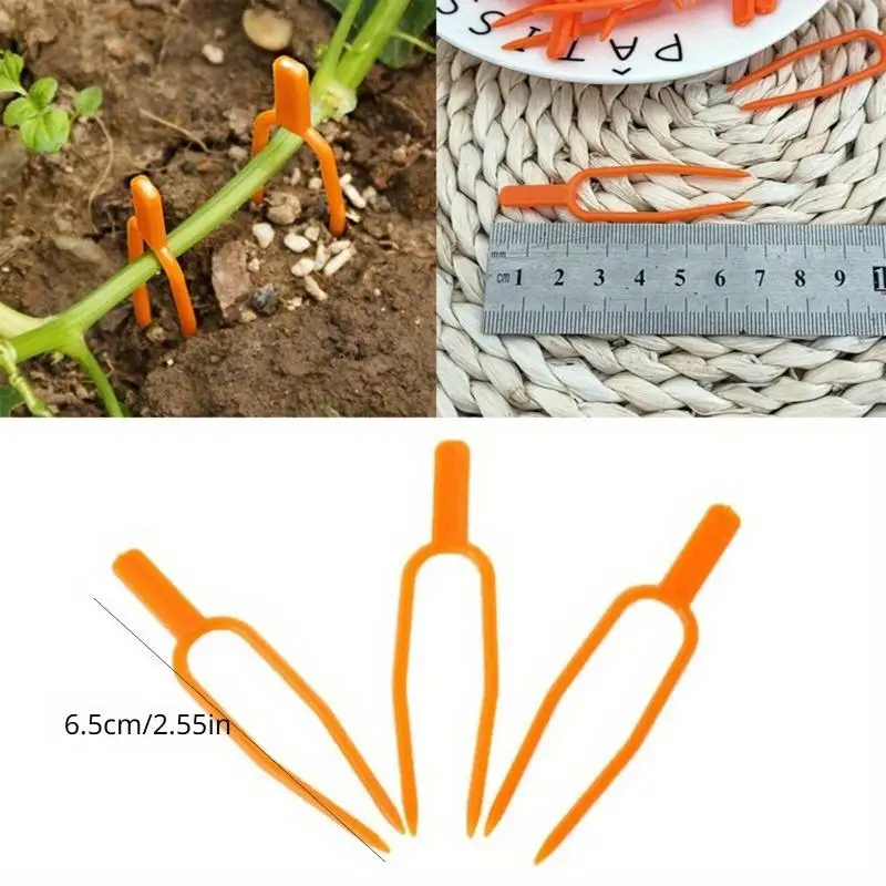 100pcs Plant Clip Strawberry Fork Tool Gardening Plastic Environmental Orange Durable Fixed Fixture Clamps Plant Fixed Tools