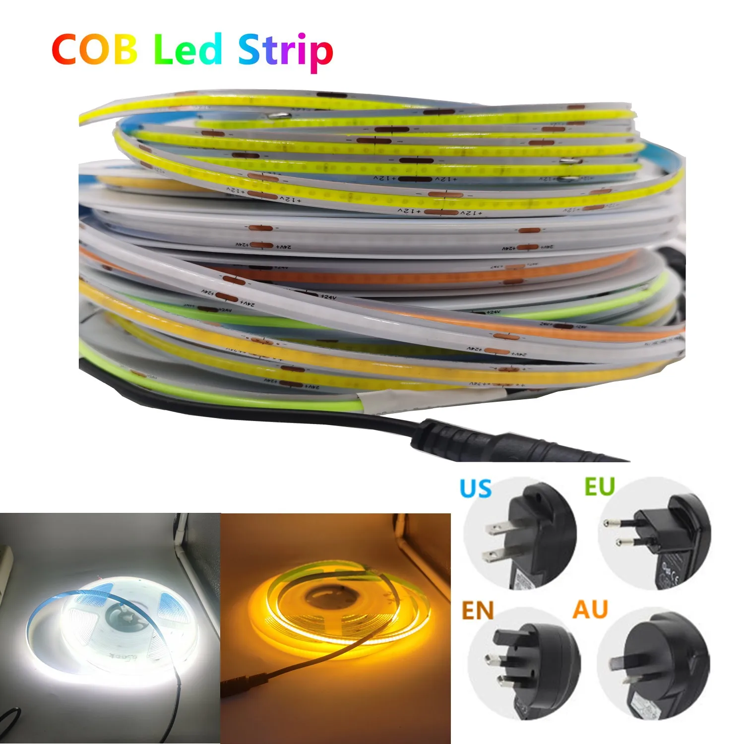 FCOB LED Strip Light 300 LEDs High Density Flexible FOB COB Led Lights RA90 Warm Nature Cool White Linear Dimmable DC12V 24V