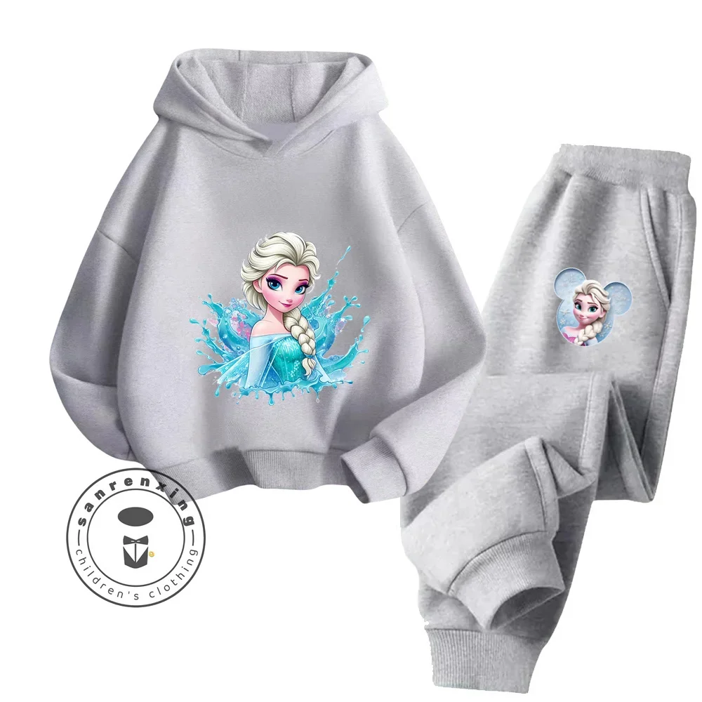 Disney Frozen Fashionable Long Sleeve Cartoon Sets for Kids Age 3-14 Spring Autumn Trendy Style Bright Hues Hoodie Tracksuit