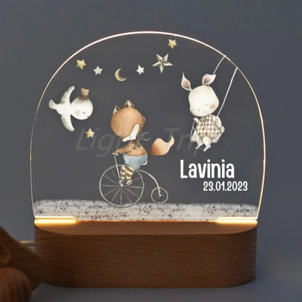 Tablero de luz nocturna de acrílico de animales de la selva para niños, decoración de fiesta de cumpleaños, Safari de la selva, decoración de Baby Shower, USB, Wild One