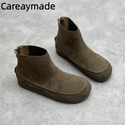 Careaymade-Genuine Leather Wide toe Women's Boots Fashion Spring After Zipper big size handmade Women single man Short Boots