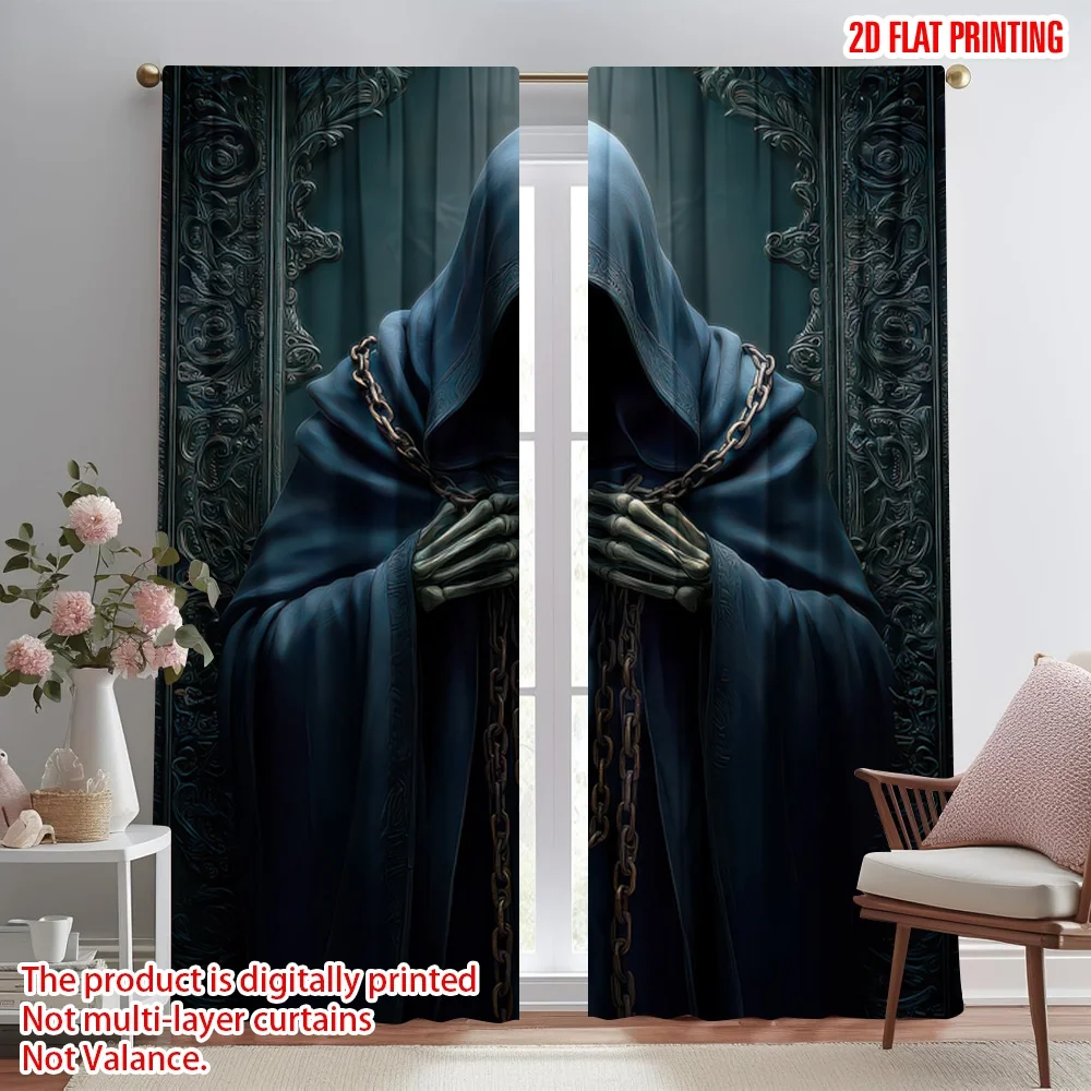 

2D flat printing 2pcs Scene Curtains Mysterious Hooded Figure Digital Printed Polyester Drapes Festive Wall Decor Perfect for