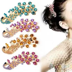 2024 Hot Selling Fashion Peacock Full Crystal Rhinestones Hairpin Hair Clip Headwear Barrettes For Women