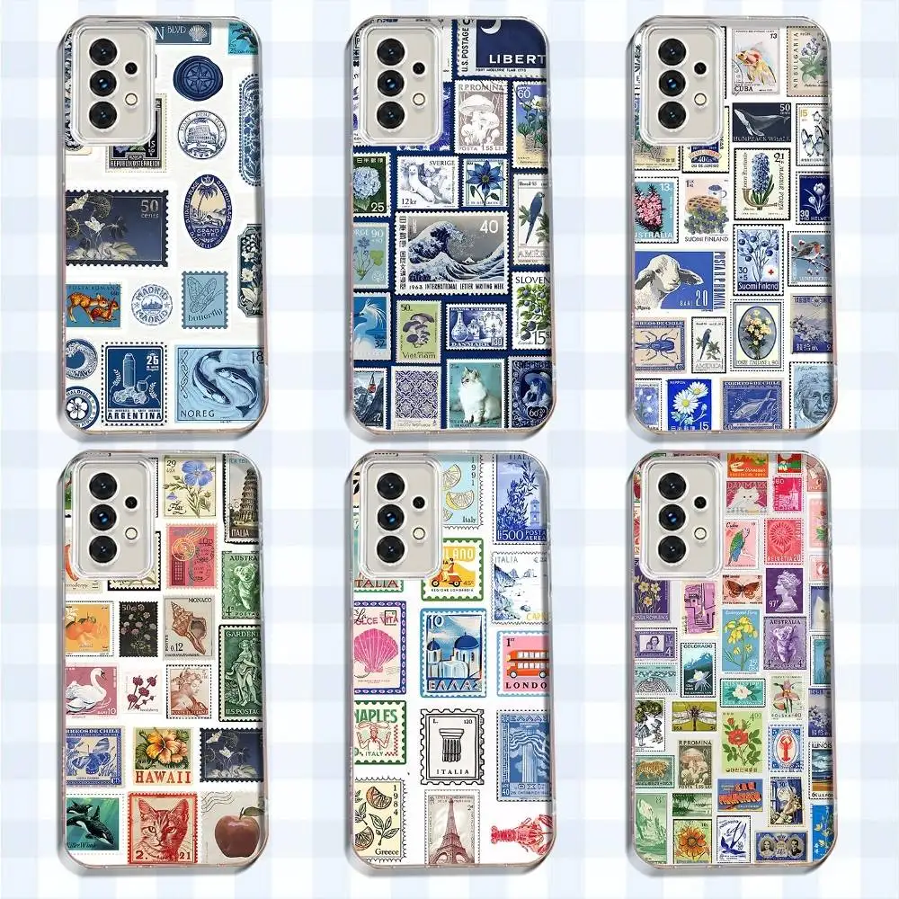 

Stamp Pattern Phone Case For Samsung S24,30,21,22,23,20 FE,lite,PIus,Ultra,5G,Note,9,10 Transparent Cover